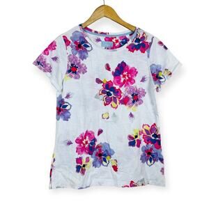 JOULES White Pink Watercolor Floral Short Sleeve Tee Shirt 10 MEDIUM Casual